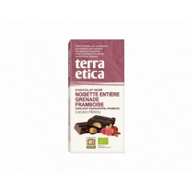 Chocolat Noir Bio Noisette entière, grenade et framboise cacao du Pérou 65% Terra Etica 100g