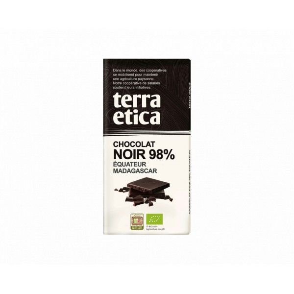 Chocolat Noir Bio 98% de cacao Equateur Madgascar Terra Etica 100g 