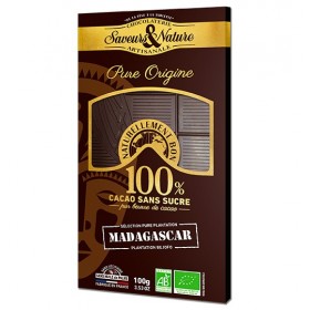 Tablette 100% cacao sans sucre pure origine Madagascar bio 100 g Saveurs & Nature