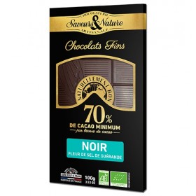 Tablette de chocolat noir 70% de cacao à la fleur de sel de guérande bio 100g Saveurs & Nature