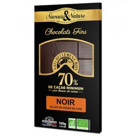 Tablette de chocolat noir 70% de cacao et écorces d'oranges bio 100g Saveurs & Nature