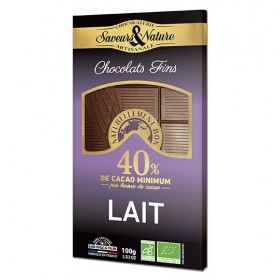 Tablette de chocolat au lait 40% de cacao bio 100g Saveurs & Nature