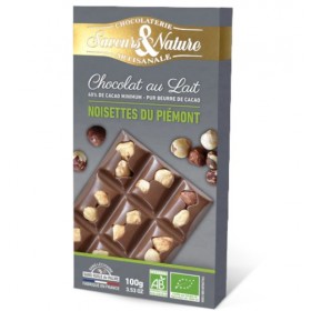 Tablette de chocolat au lait 40% de cacao Noisettes du Piémont 100g Saveurs & Nature