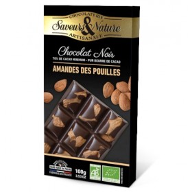 Tablette de chocolat Noir 70% de cacao Amandes des Pouilles 100g Saveurs & Nature