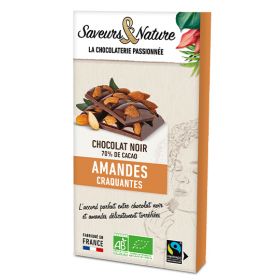 Tablette de chocolat Noir 70% incrustée Amandes 100g Saveurs & Nature
