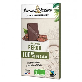 Tablette 100% cacao sans sucre pure origine Pérou bio 100 g Saveurs & Nature