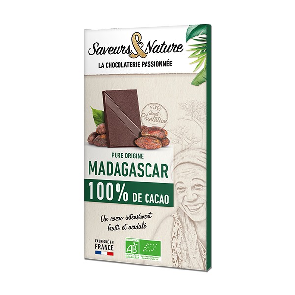 Tablette 100% cacao sans sucre pure origine Madagascar bio 80 g Saveurs & Nature
