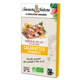Tablette de chocolat au lait 40% de cacao Cacahuètes et fleur de sel de Guérande 100g Saveurs & Nature