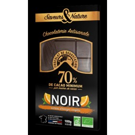 Tablette de chocolat noir 70% de cacao et écorces d'oranges bio 100g Saveurs & Nature