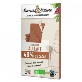 Tablette de chocolat au lait 40% de cacao bio 80g Saveurs & Nature