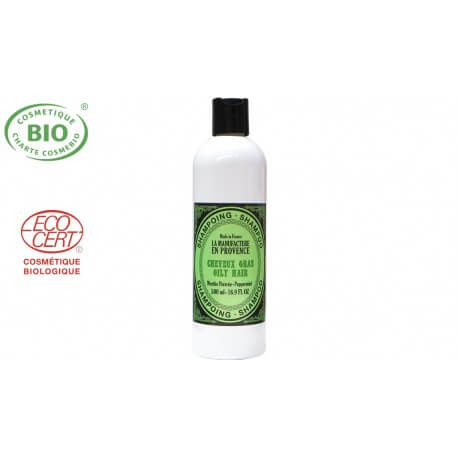 Shampoing Bio à la menthe poivrée pour cheveux Gras La manufacture en provence 500ml
